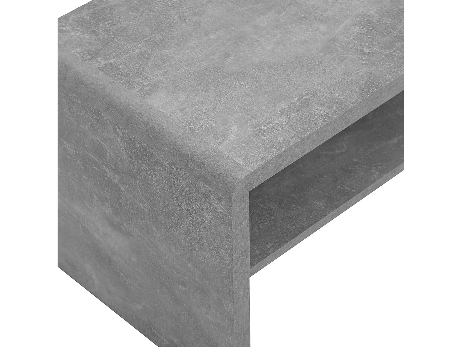 Table basse NOELLE, table de salon rectangulaire ou meuble TV de 120 cm avec 1 étagère de rangement, en mélaminé décor béton