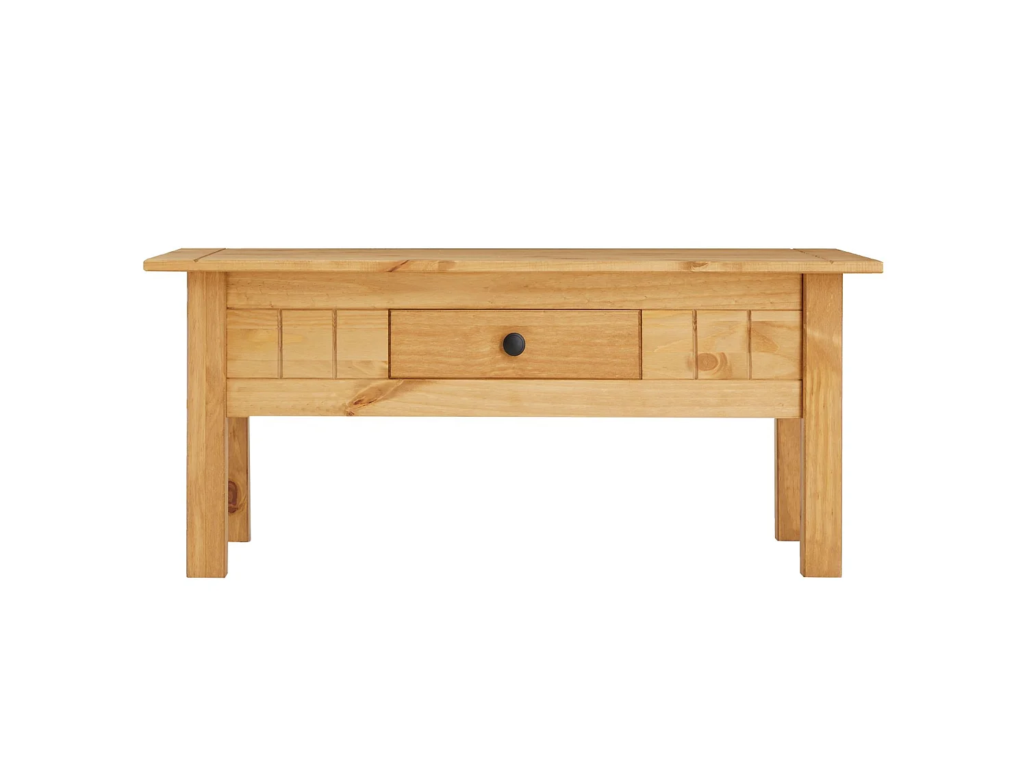 Table basse de salon CANCUN rectangulaire en bois avec 1 tiroir, en pin massif finition teintée/cirée