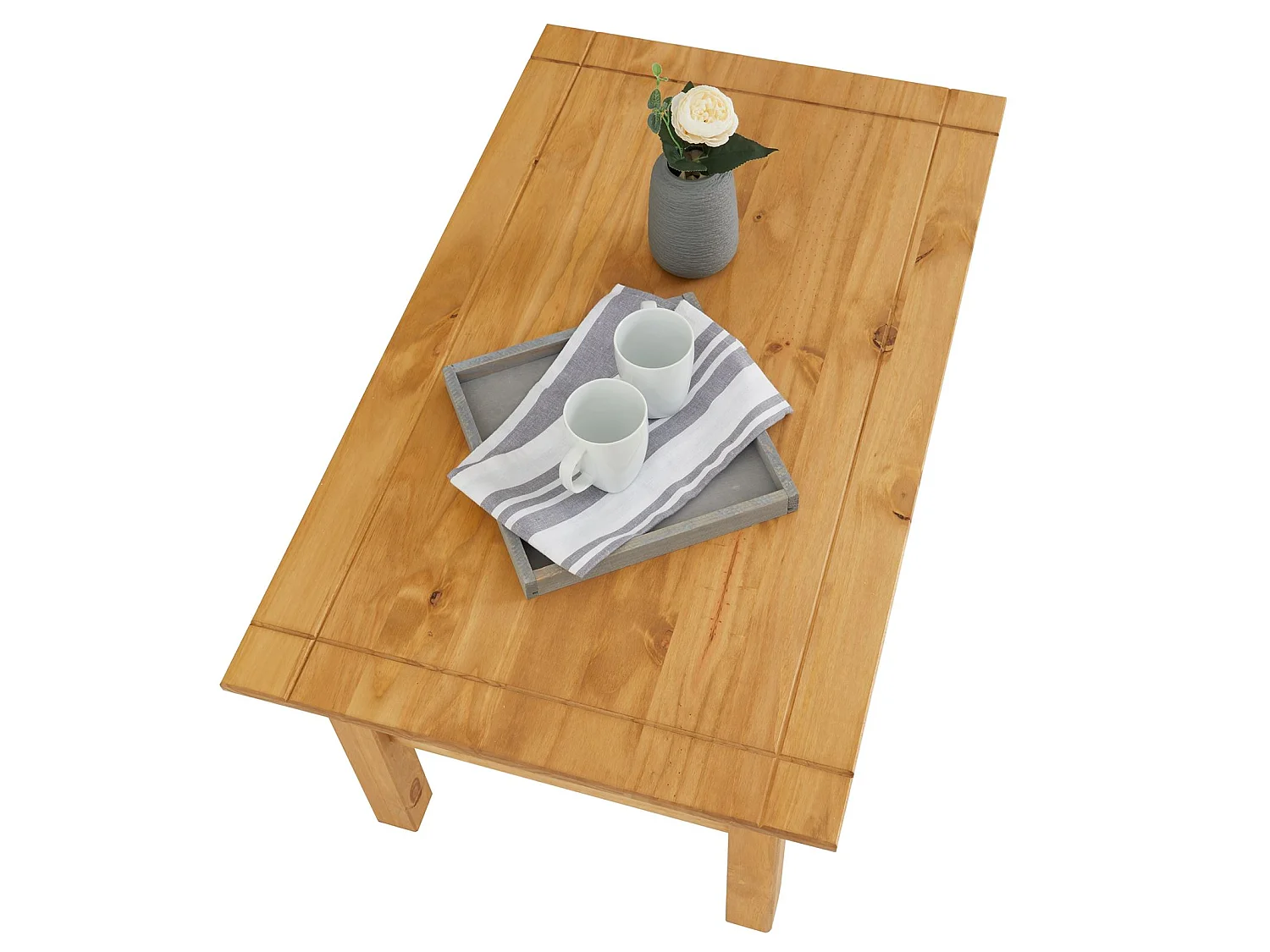 Table basse de salon CANCUN rectangulaire en bois avec 1 tiroir, en pin massif finition teintée/cirée