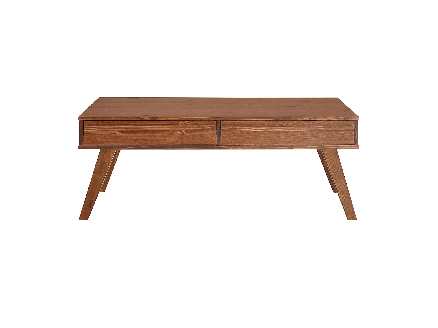 Table basse JONA style scandinave table de salon rectangulaire avec 2 tiroirs, en pin massif lasuré brun foncé