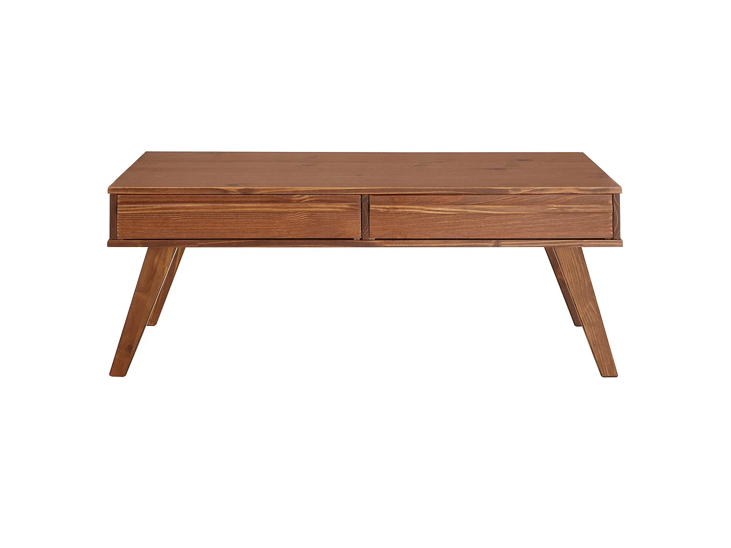 Table basse JONA style scandinave table de salon rectangulaire avec 2 tiroirs, en pin massif lasuré brun foncé
