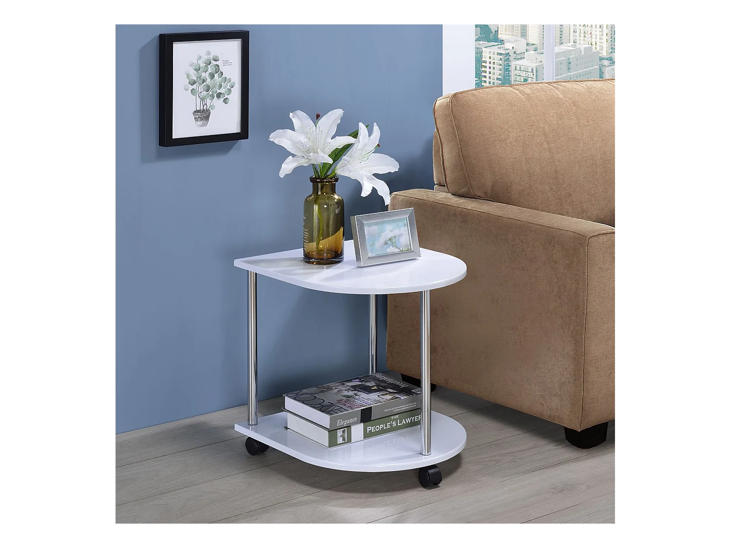 Sellette guéridon table d'appoint laqué blanc