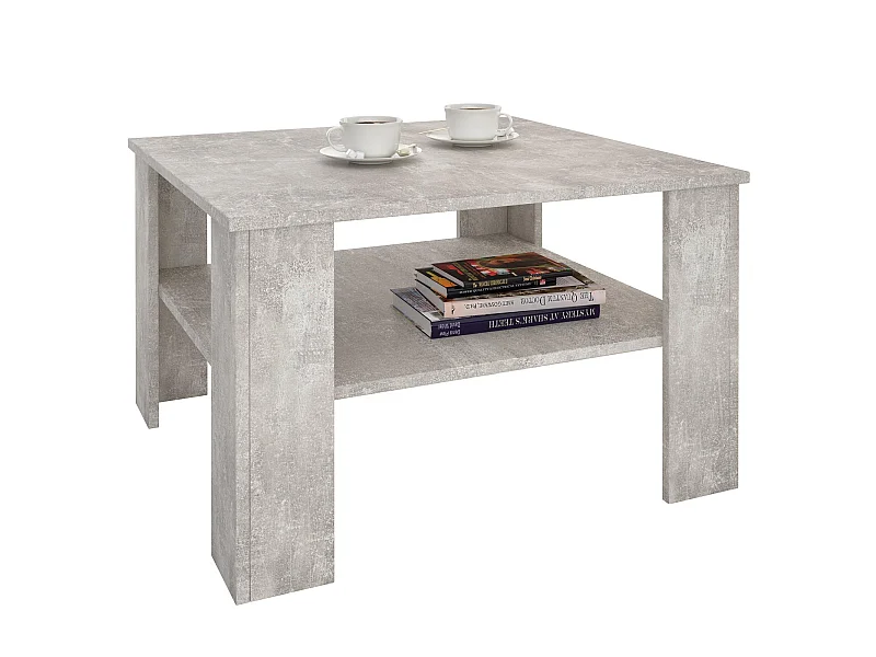 Table basse SEJOUR, table de salon de forme carrée avec 1 étagère espace de rangement ouvert, en mélaminé décor béton