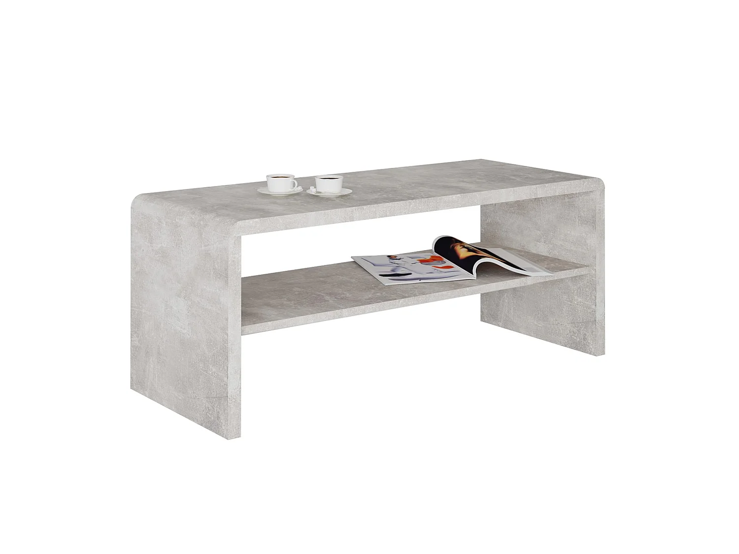 Table basse LOUNA, table de salon rectangulaire ou meuble TV de 100 cm avec 1 étagère de rangement, en mélaminé décor béton