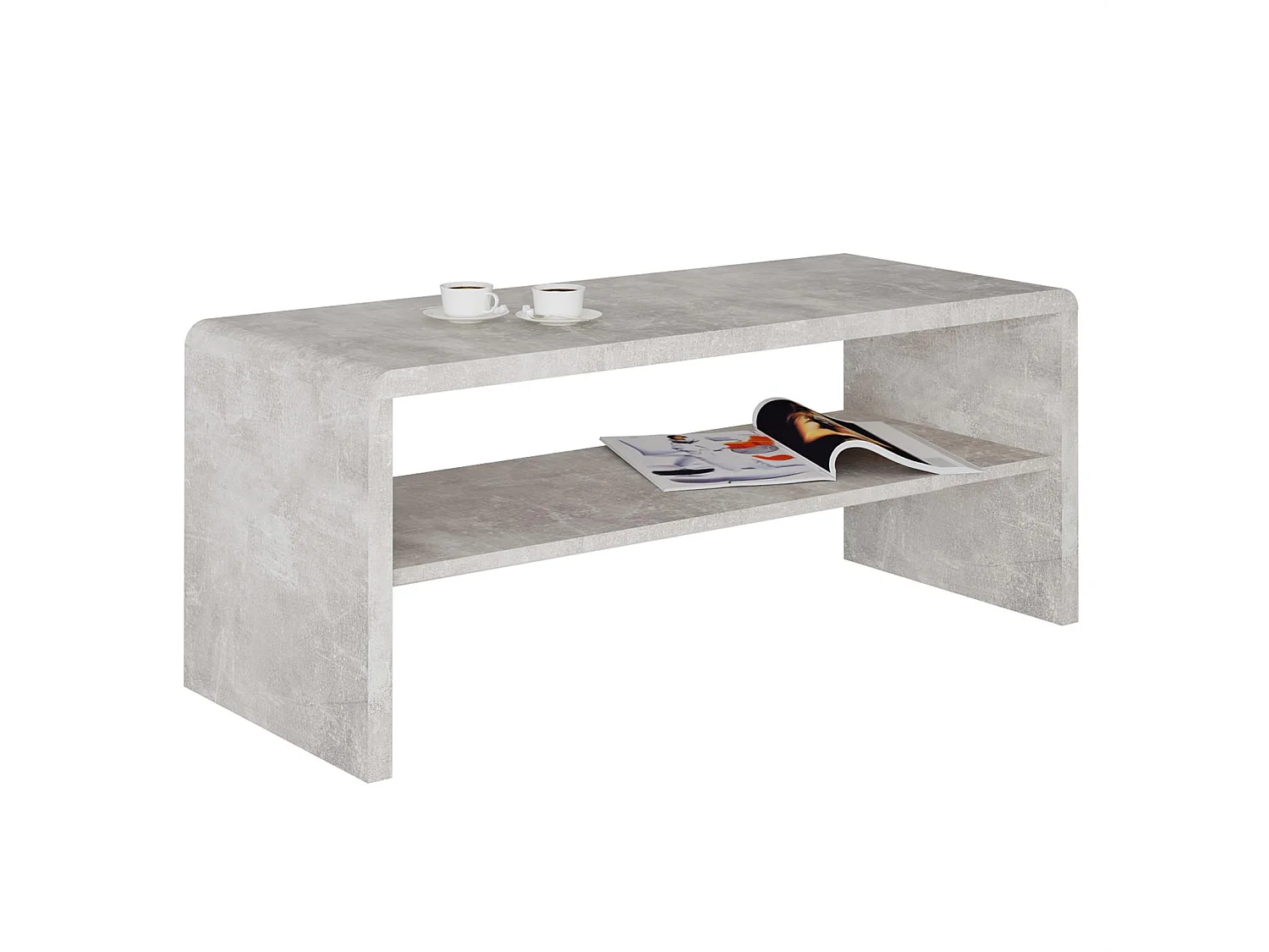 Table basse LOUNA, table de salon rectangulaire ou meuble TV de 100 cm avec 1 étagère de rangement, en mélaminé décor béton