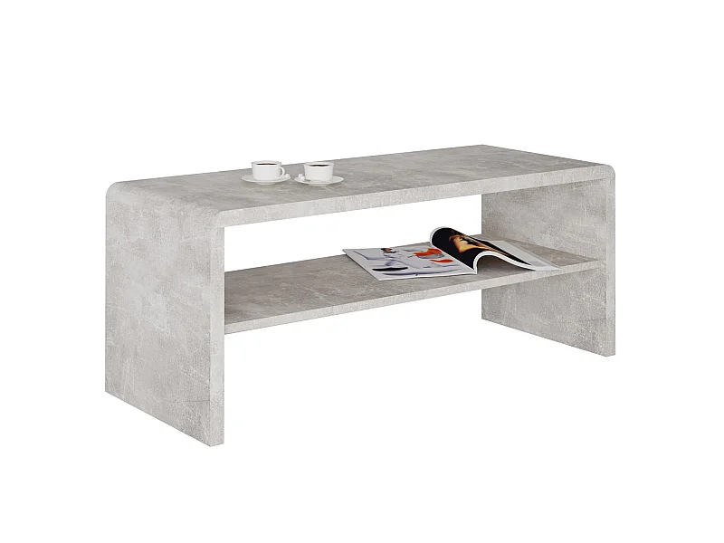 Table basse LOUNA, table de salon rectangulaire ou meuble TV de 100 cm avec 1 étagère de rangement, en mélaminé décor béton