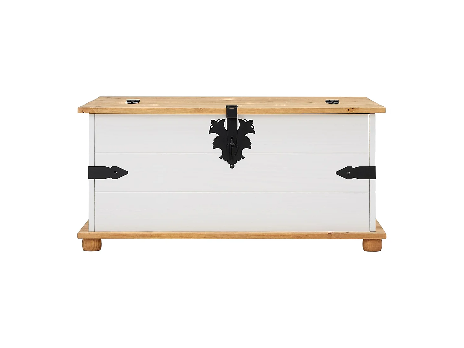 Table basse de salon TEQUILA coffre malle de rangement rectangulaire en bois style mexicain 5 tiroirs pin massif lasuré blanc brun