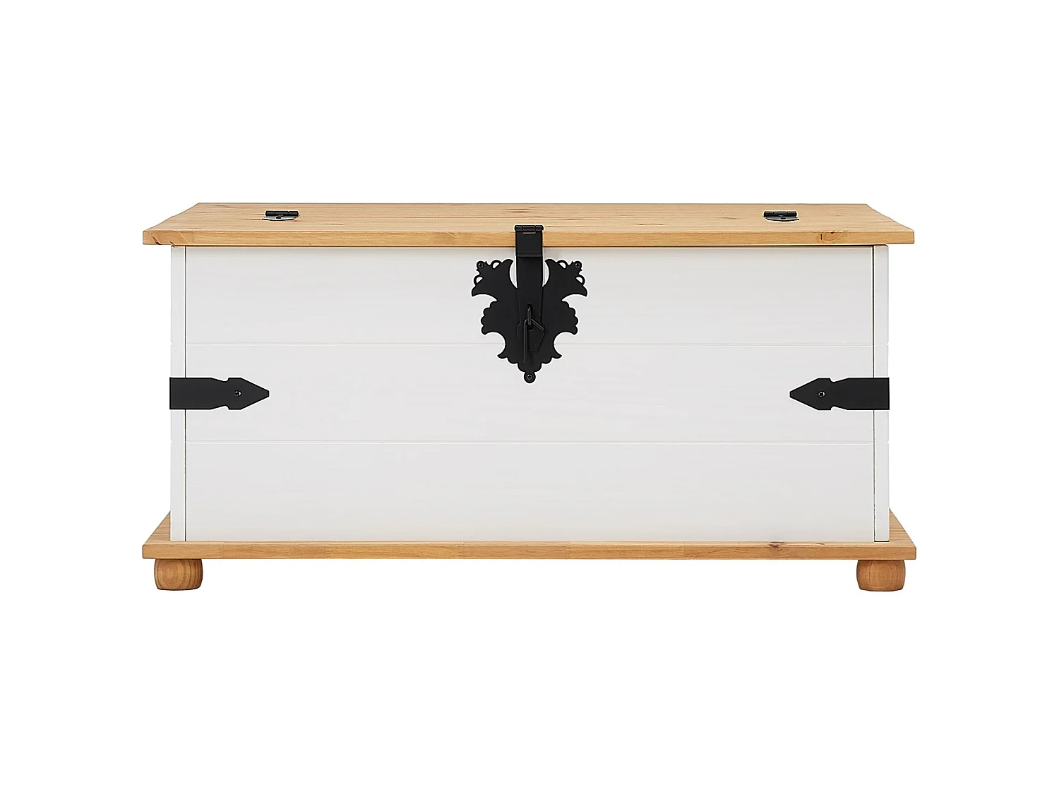 Table basse de salon TEQUILA coffre malle de rangement rectangulaire en bois style mexicain 5 tiroirs pin massif lasuré blanc brun