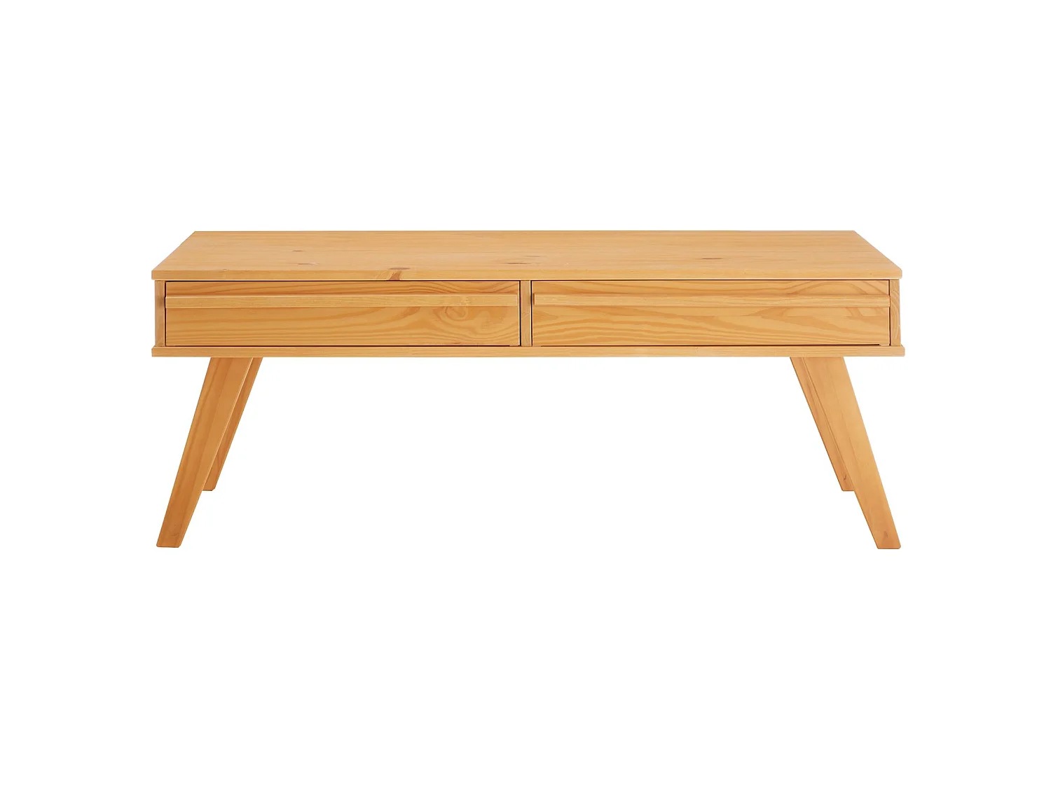 Table basse JONA style scandinave table de salon rectangulaire avec 2 tiroirs, en pin massif lasuré brun