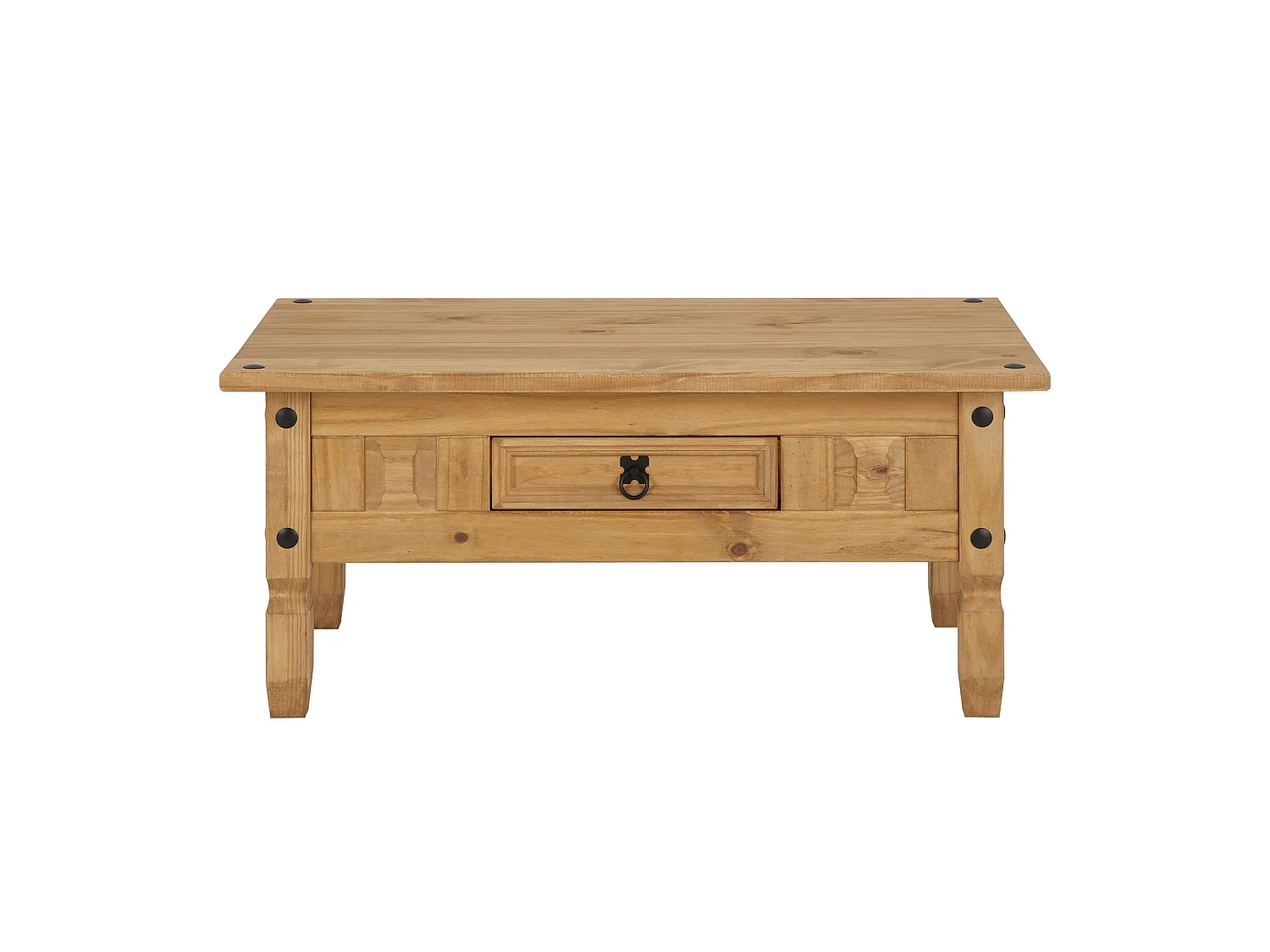 Table basse de salon SALSA rectangulaire en bois style mexicain avec 1 tiroir, en pin massif finition teintée/cirée