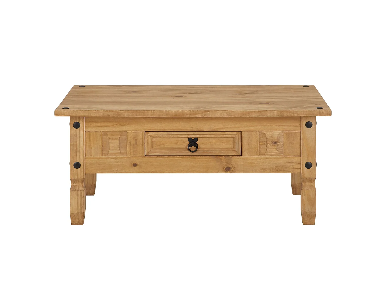 Table basse de salon SALSA rectangulaire en bois style mexicain avec 1 tiroir, en pin massif finition teintée/cirée