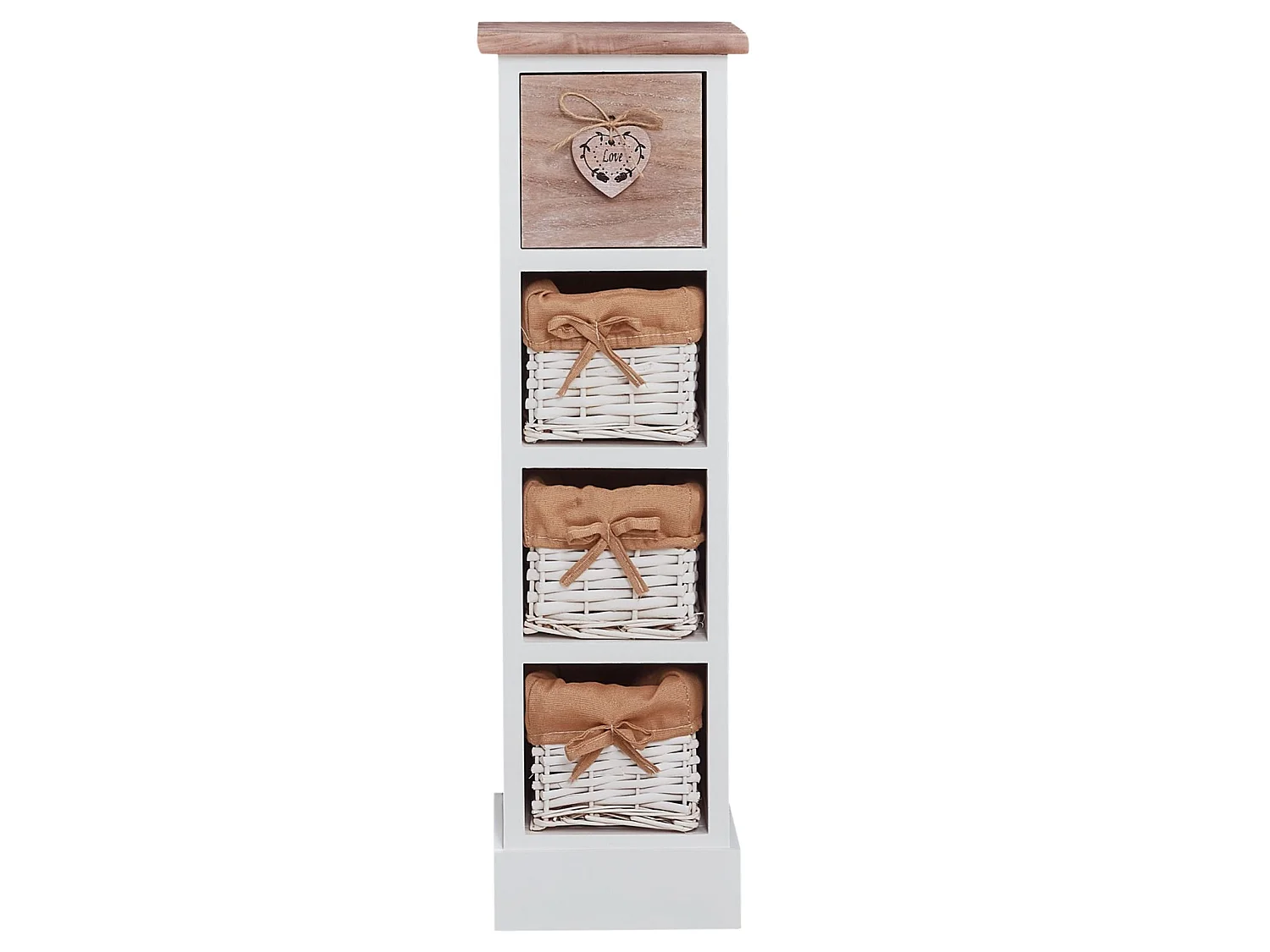 Chiffonnier FLOWER H 70 cm en bois massif blanc et brun 1 tiroir et 3 paniers commode petit meuble de rangement haut
