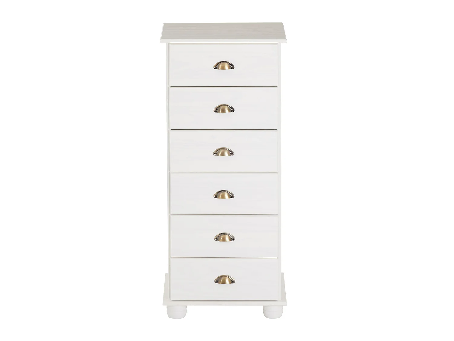 Chiffonnier COLMAR commode apothicaire avec 6 tiroirs de rangement, en pin massif lasuré blanc