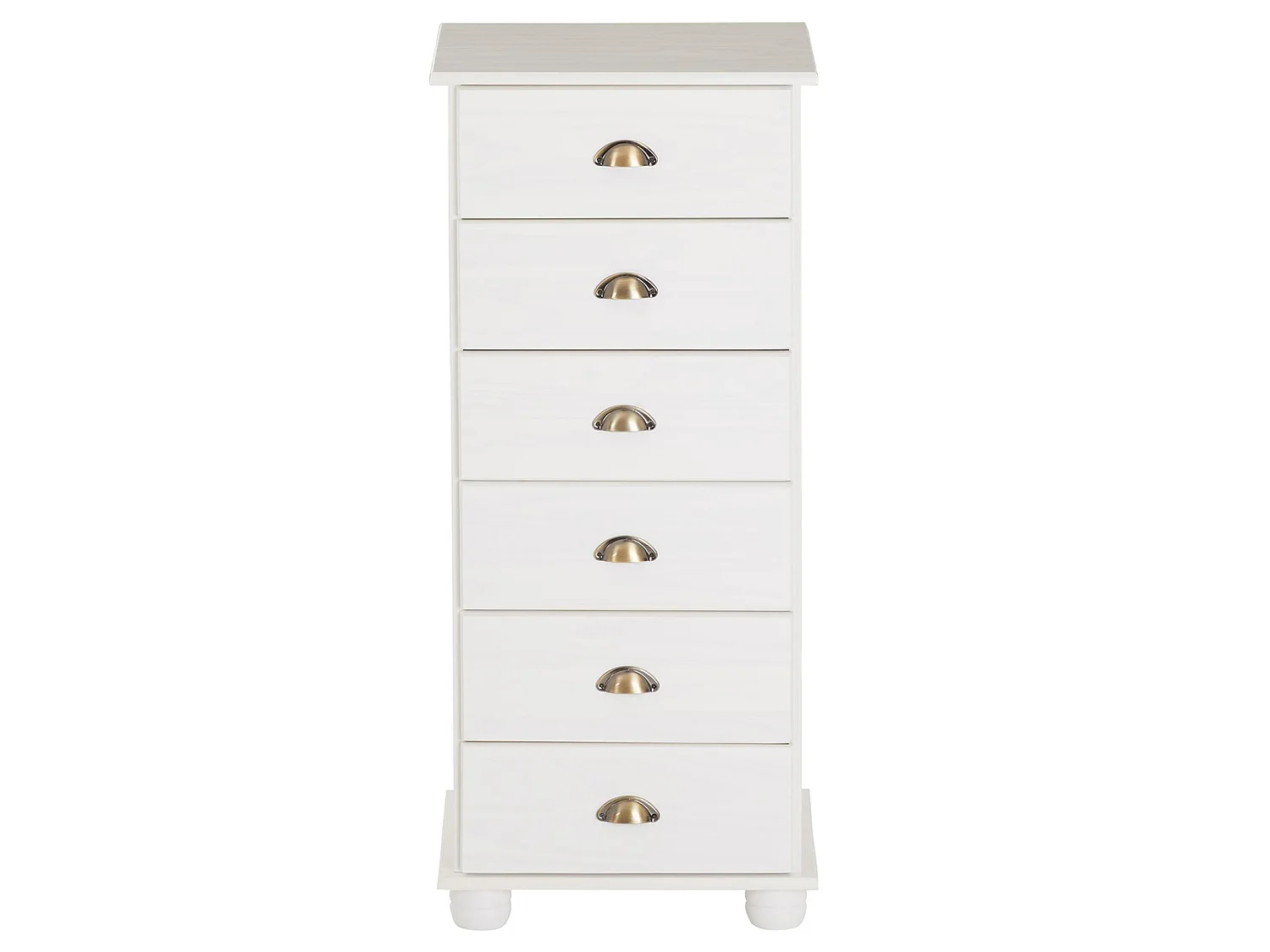 Chiffonnier COLMAR commode apothicaire avec 6 tiroirs de rangement, en pin massif lasuré blanc