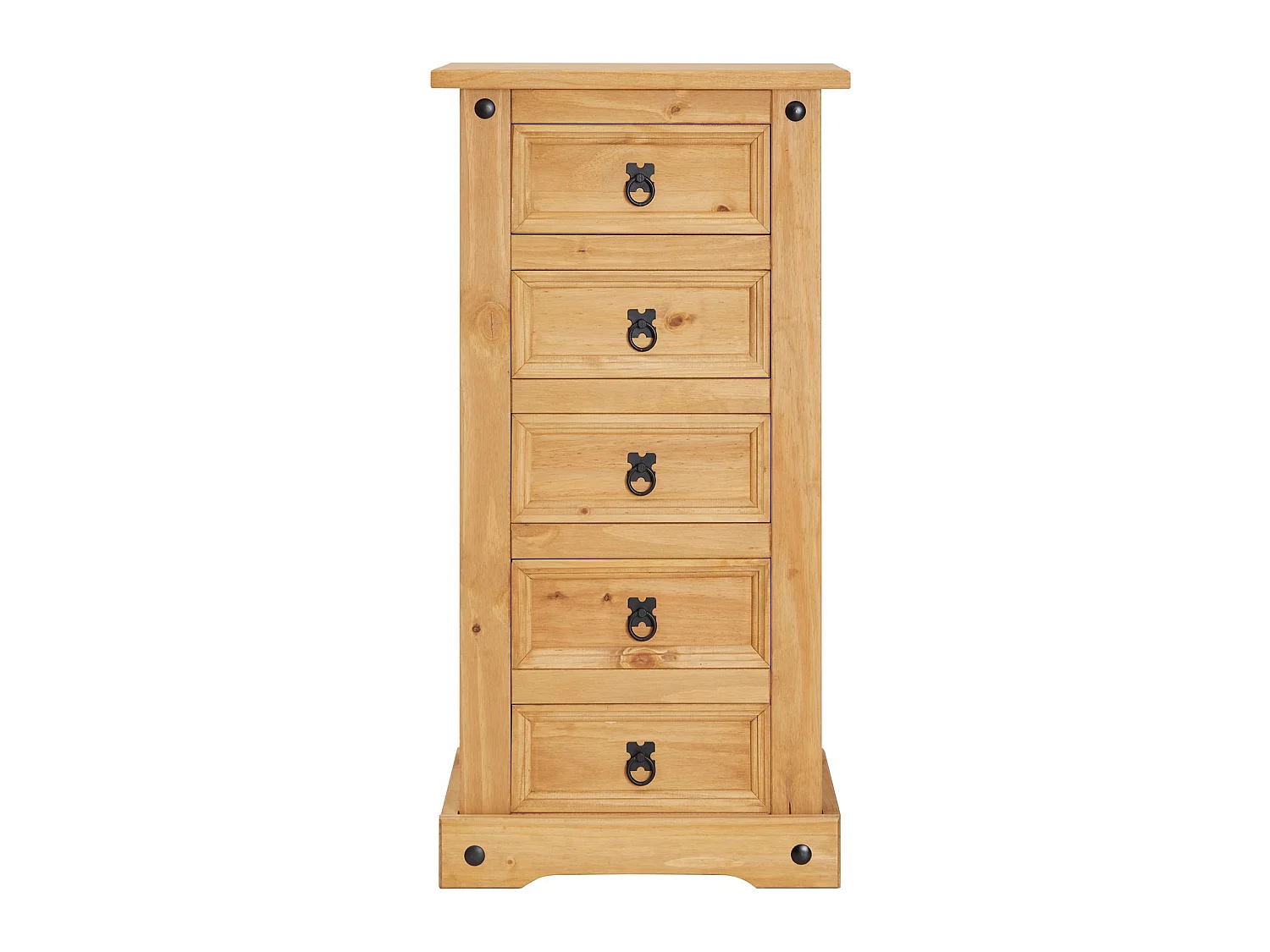 Chiffonnier SALSA commode en bois style mexicain avec 5 tiroirs, en pin massif finition teintée/cirée