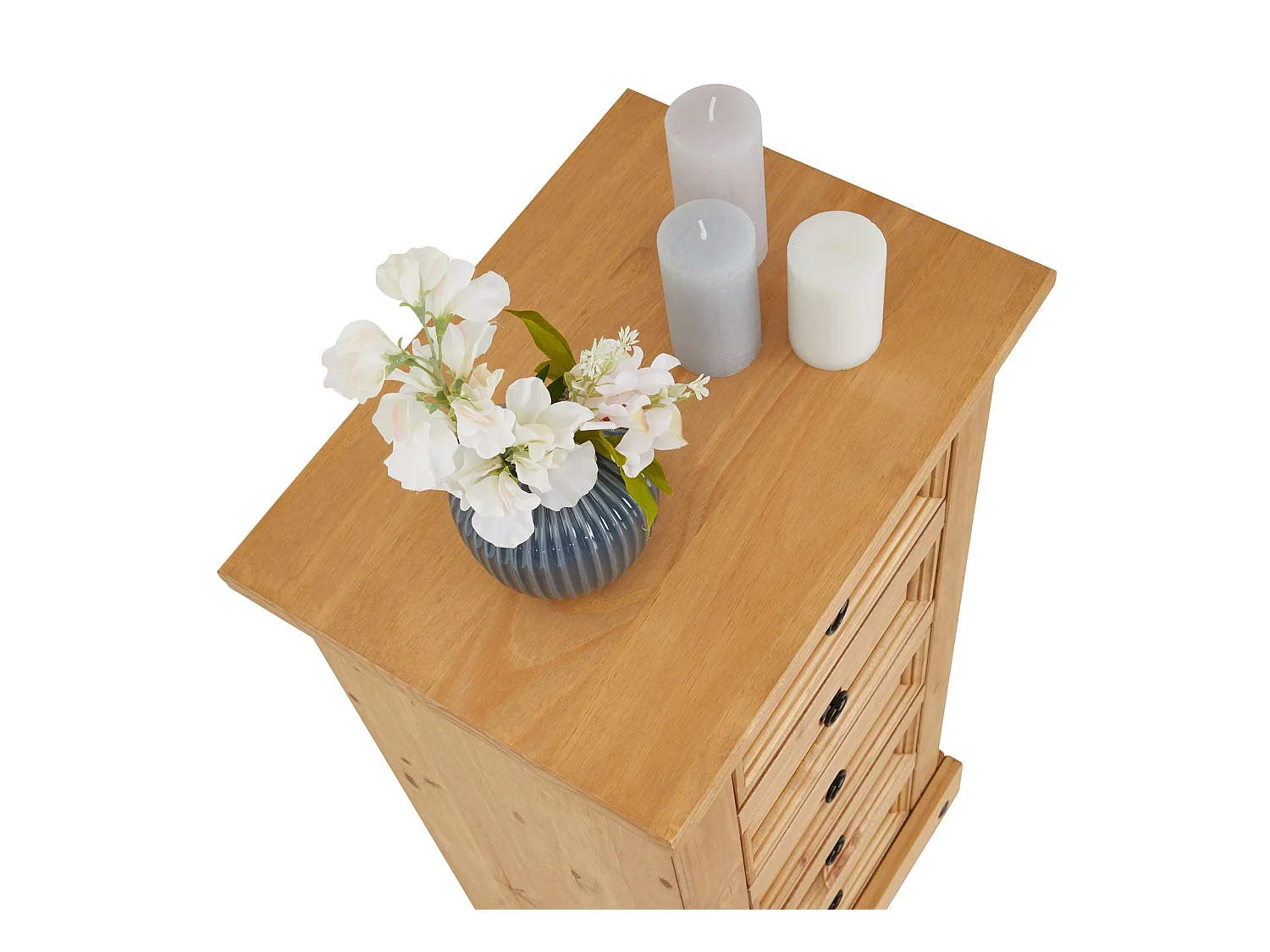 Chiffonnier SALSA commode en bois style mexicain avec 5 tiroirs, en pin massif finition teintée/cirée