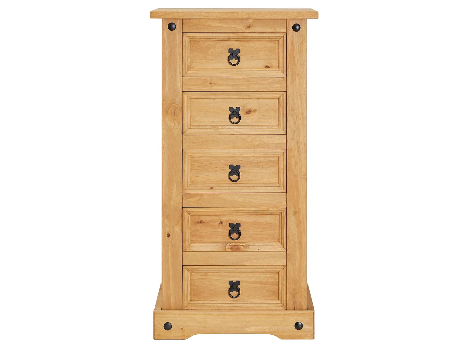 Chiffonnier SALSA commode en bois style mexicain avec 5 tiroirs, en pin massif finition teintée/cirée