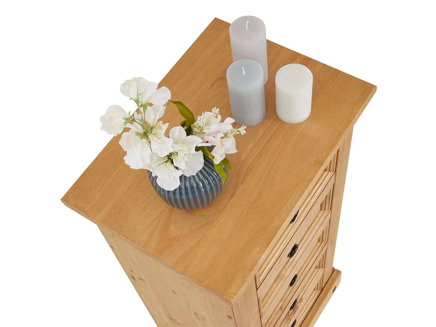 Chiffonnier SALSA commode en bois style mexicain avec 5 tiroirs, en pin massif finition teintée/cirée