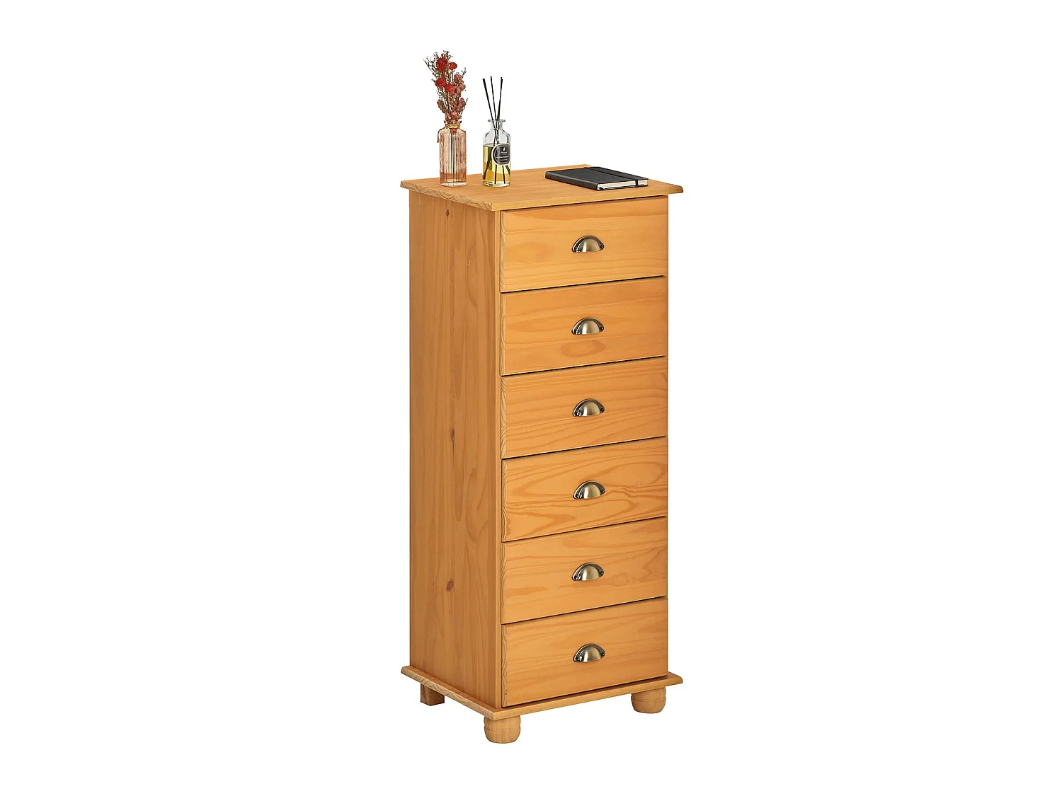 Chiffonnier COLMAR commode apothicaire avec 6 tiroirs de rangement, en pin massif finition cirée