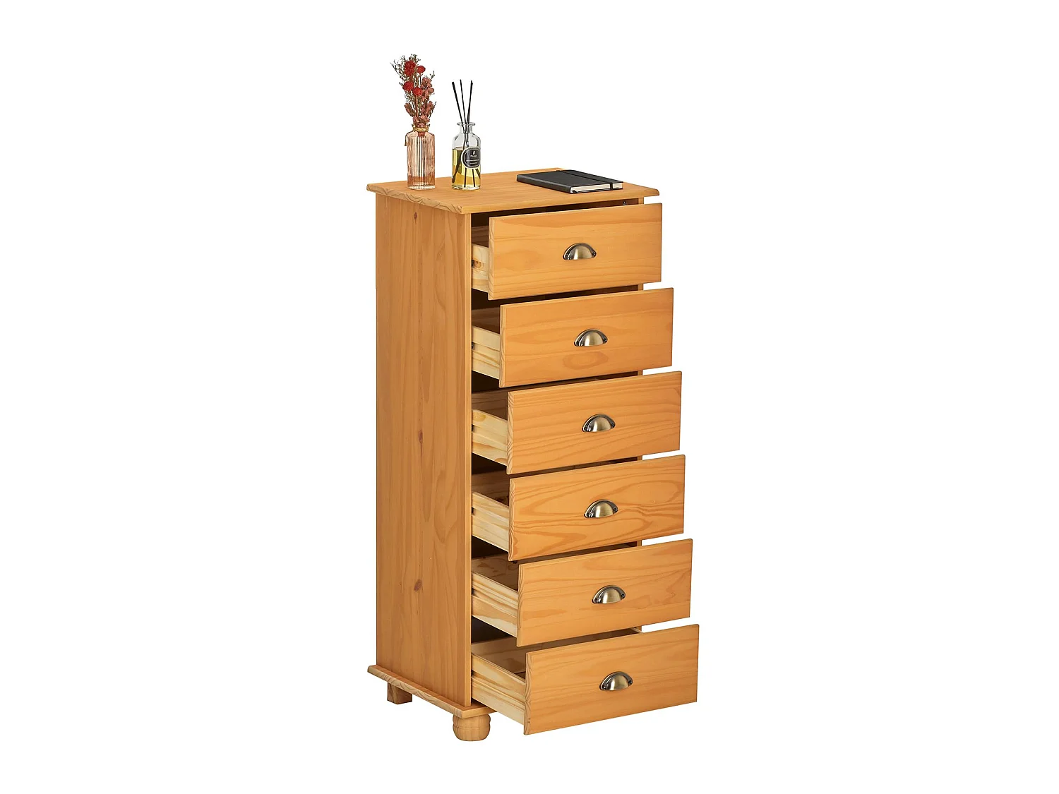 Chiffonnier COLMAR commode apothicaire avec 6 tiroirs de rangement, en pin massif finition cirée
