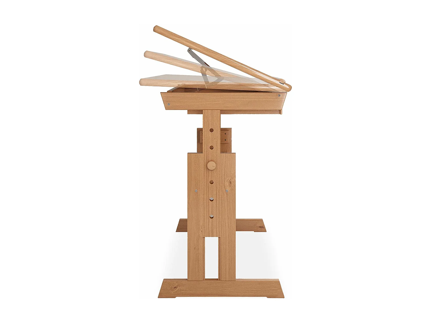 Bureau enfant écolier junior OLIVIA table à dessin réglable en hauteur et pupitre inclinable avec 2 tiroirs en pin massif hêtre