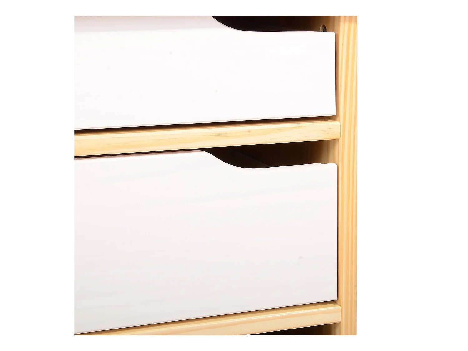 Bureau HUGO avec rangement 5 tiroirs style scandinave en pin massif vernis naturel et lasuré blanc