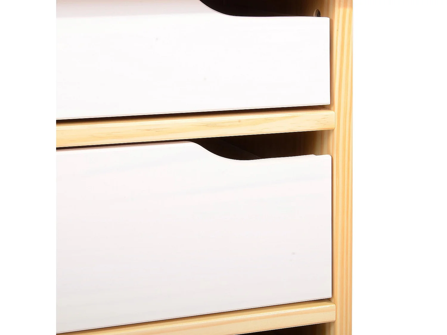 Bureau HUGO avec rangement 5 tiroirs style scandinave en pin massif vernis naturel et lasuré blanc