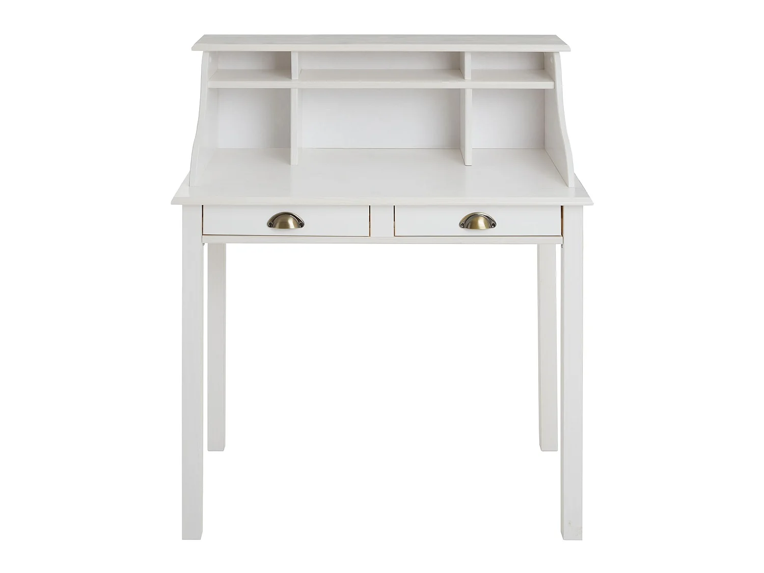 Bureau secrétaire MARLENE avec rangement sur plusieurs étagères et 2 tiroirs, en pin massif lasuré blanc