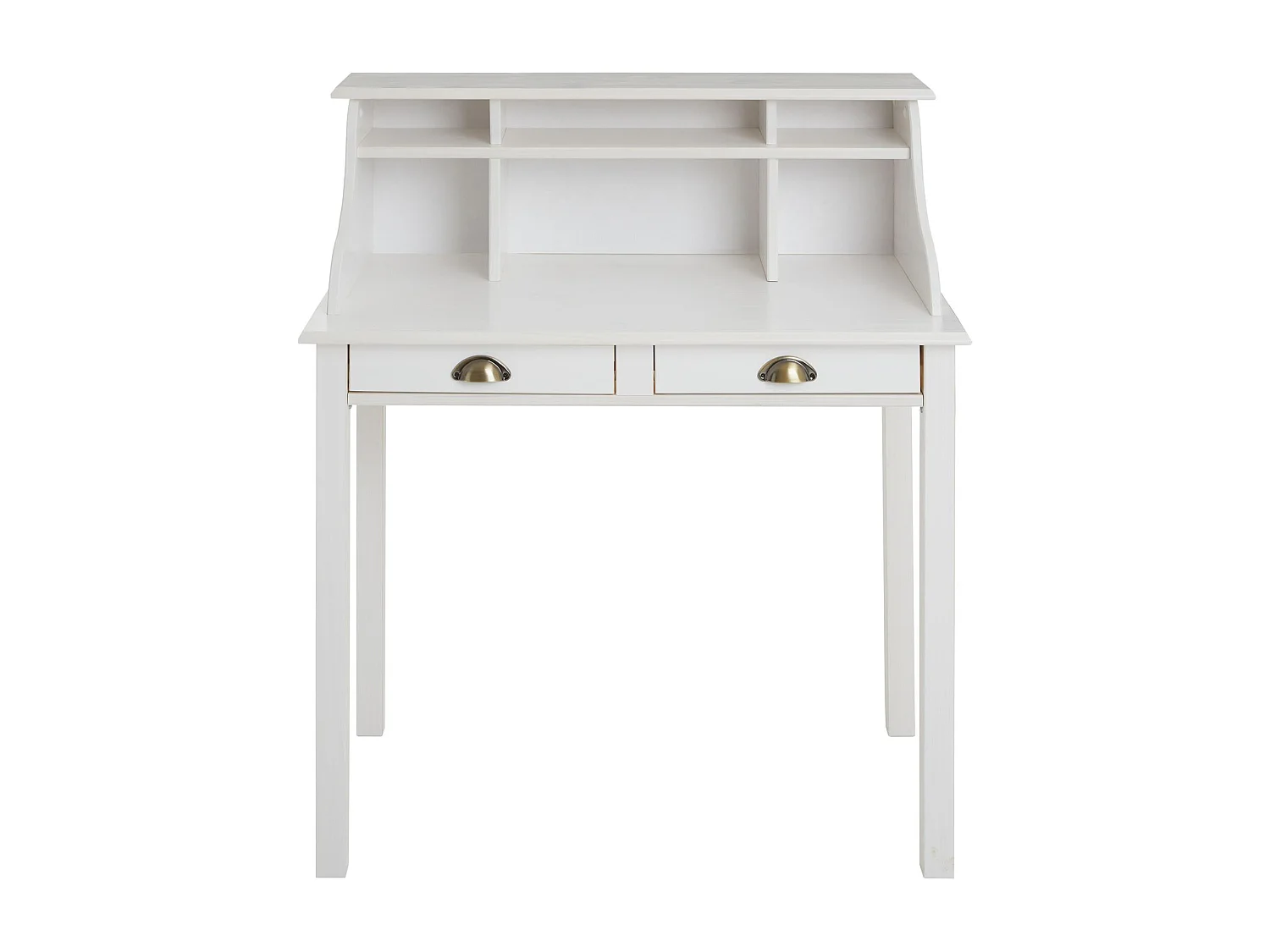 Bureau secrétaire MARLENE avec rangement sur plusieurs étagères et 2 tiroirs, en pin massif lasuré blanc