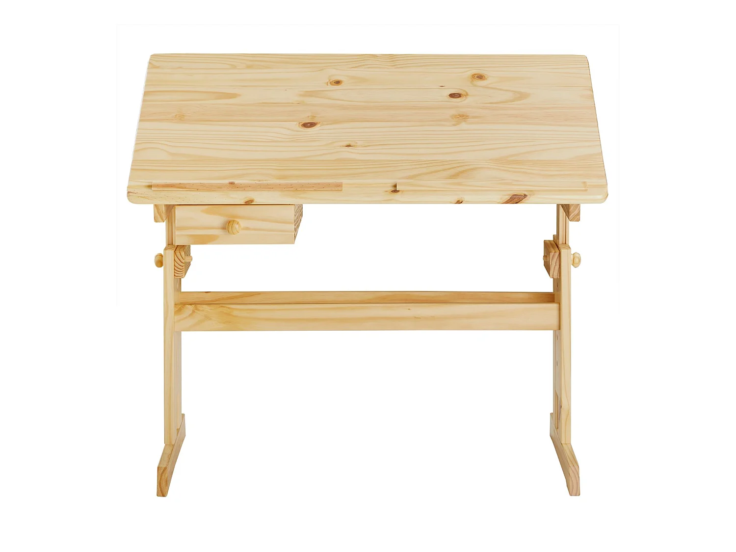 Bureau enfant écolier junior FLEXI table à dessin réglable en hauteur et pupitre inclinable avec 1tiroir en pin massif vernis nature