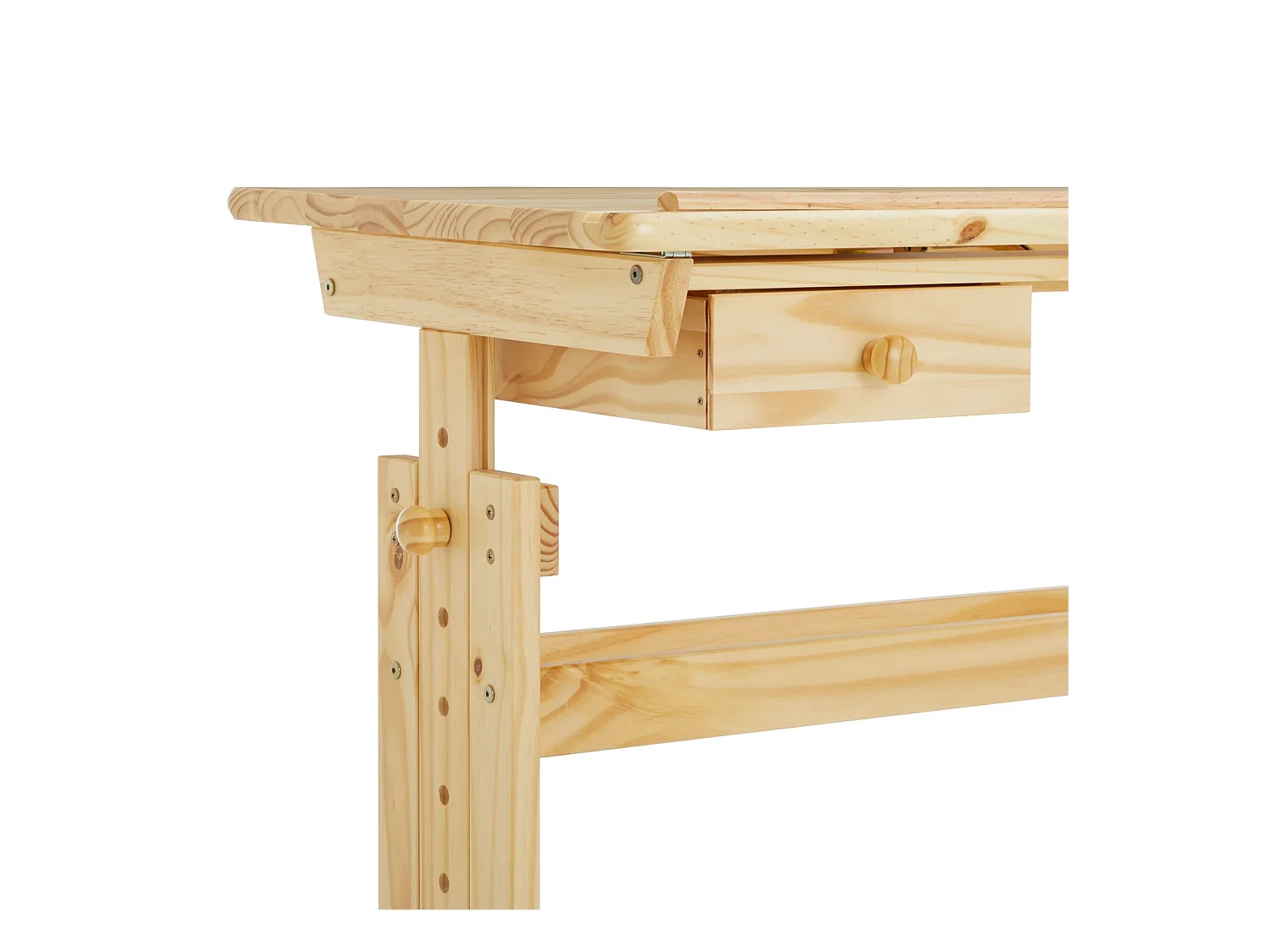 Bureau enfant écolier junior FLEXI table à dessin réglable en hauteur et pupitre inclinable avec 1tiroir en pin massif vernis nature