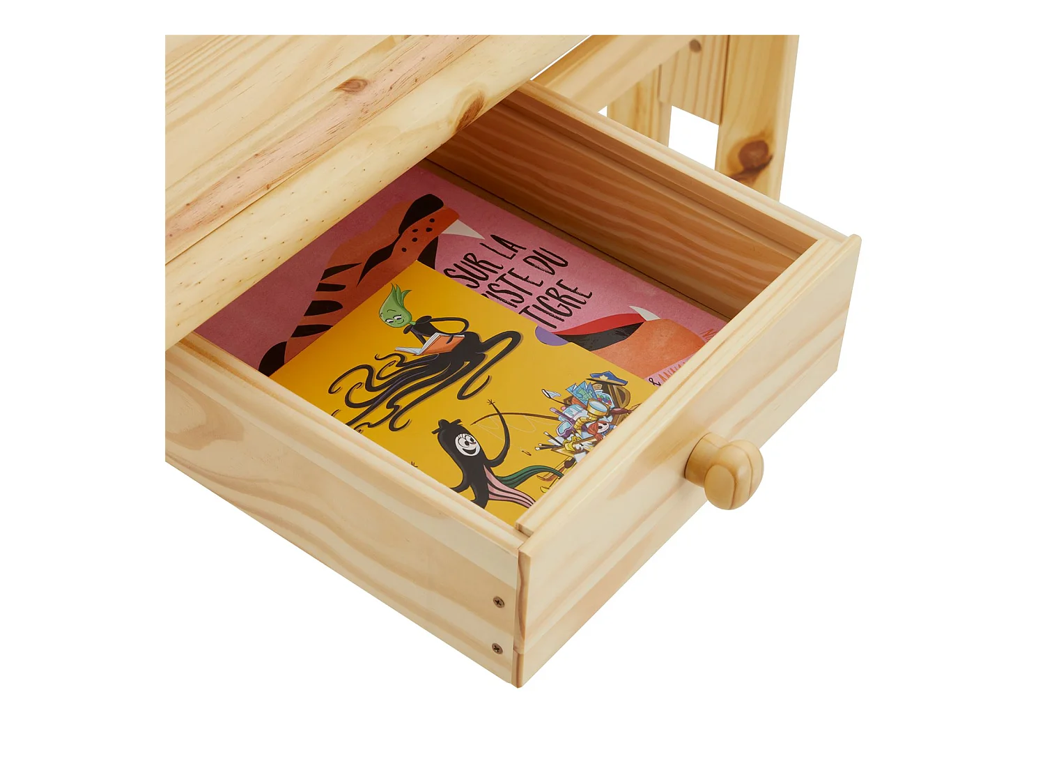 Bureau enfant écolier junior FLEXI table à dessin réglable en hauteur et pupitre inclinable avec 1tiroir en pin massif vernis nature