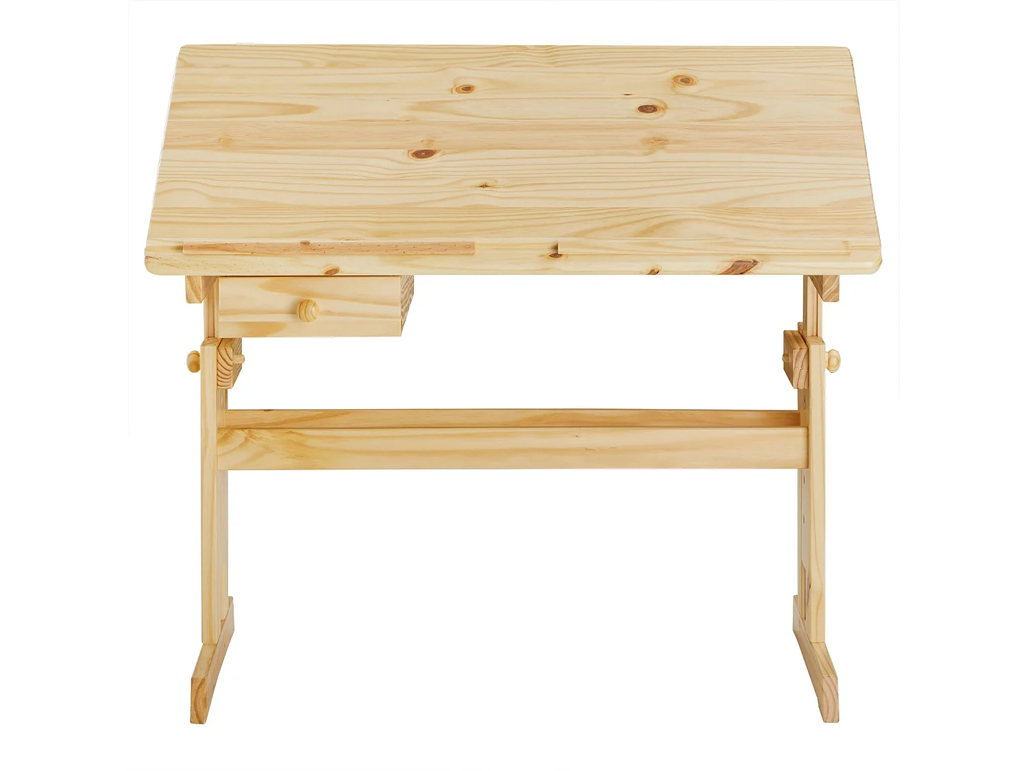 Bureau enfant écolier junior FLEXI table à dessin réglable en hauteur et pupitre inclinable avec 1tiroir en pin massif vernis nature