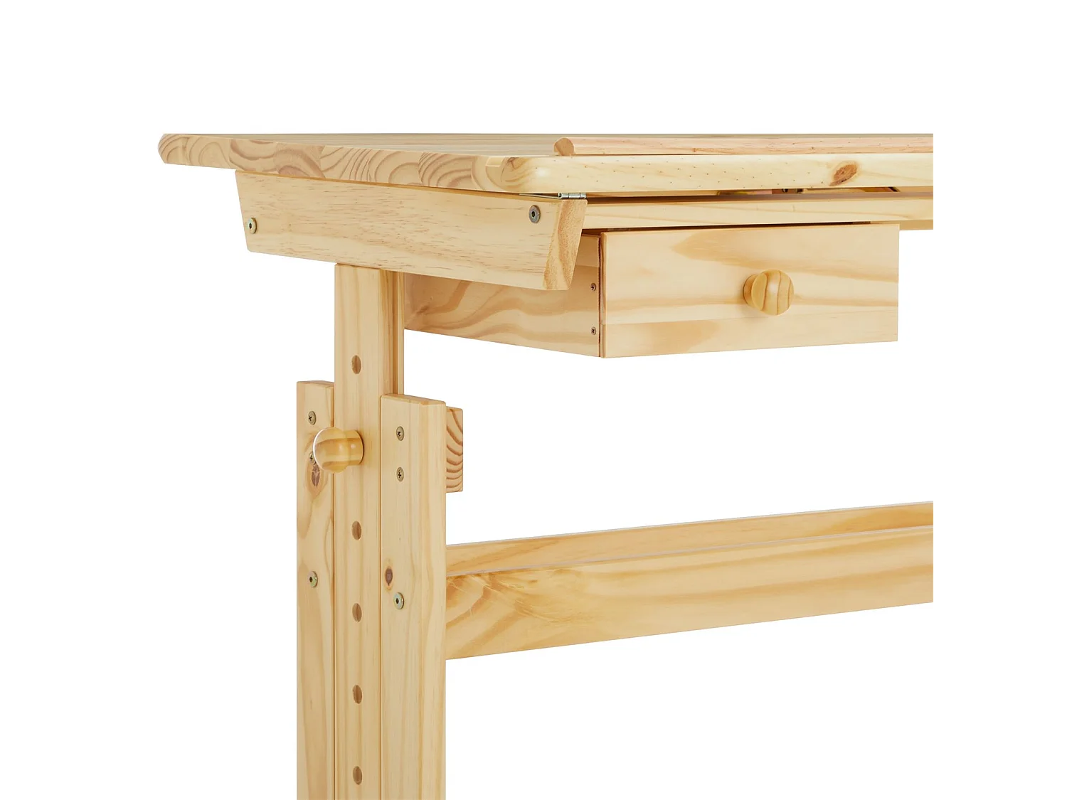 Bureau enfant écolier junior FLEXI table à dessin réglable en hauteur et pupitre inclinable avec 1tiroir en pin massif vernis nature