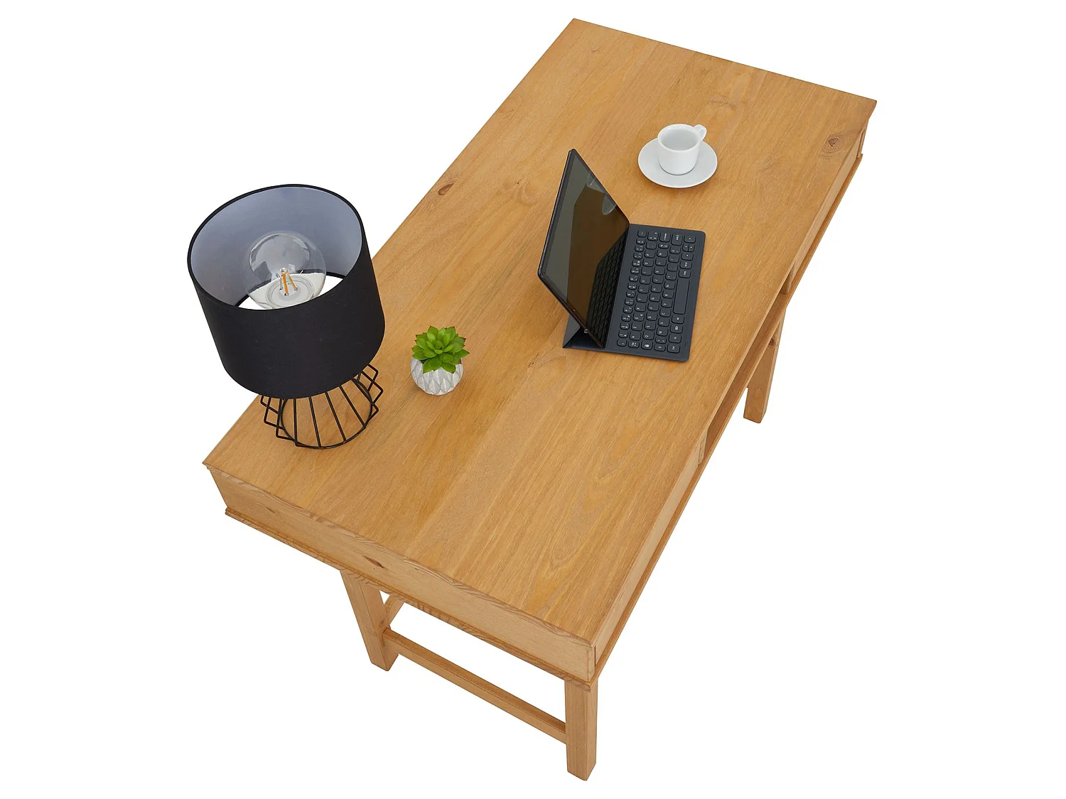 Bureau SALSA avec rangement 2 tiroirs et 1 niche, en pin massif à la finition teintée et cirée