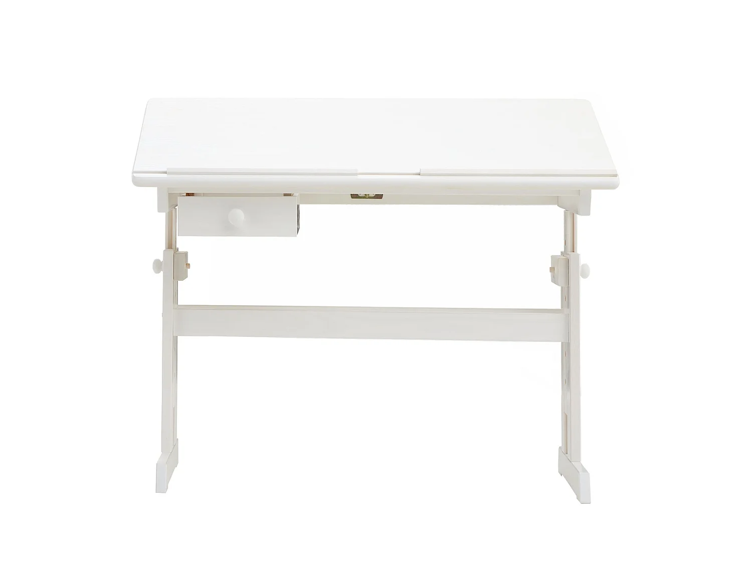 Bureau enfant écolier junior FLEXI table à dessin réglable en hauteur et pupitre inclinable avec 1 tiroir en pin massif lasuré blanc
