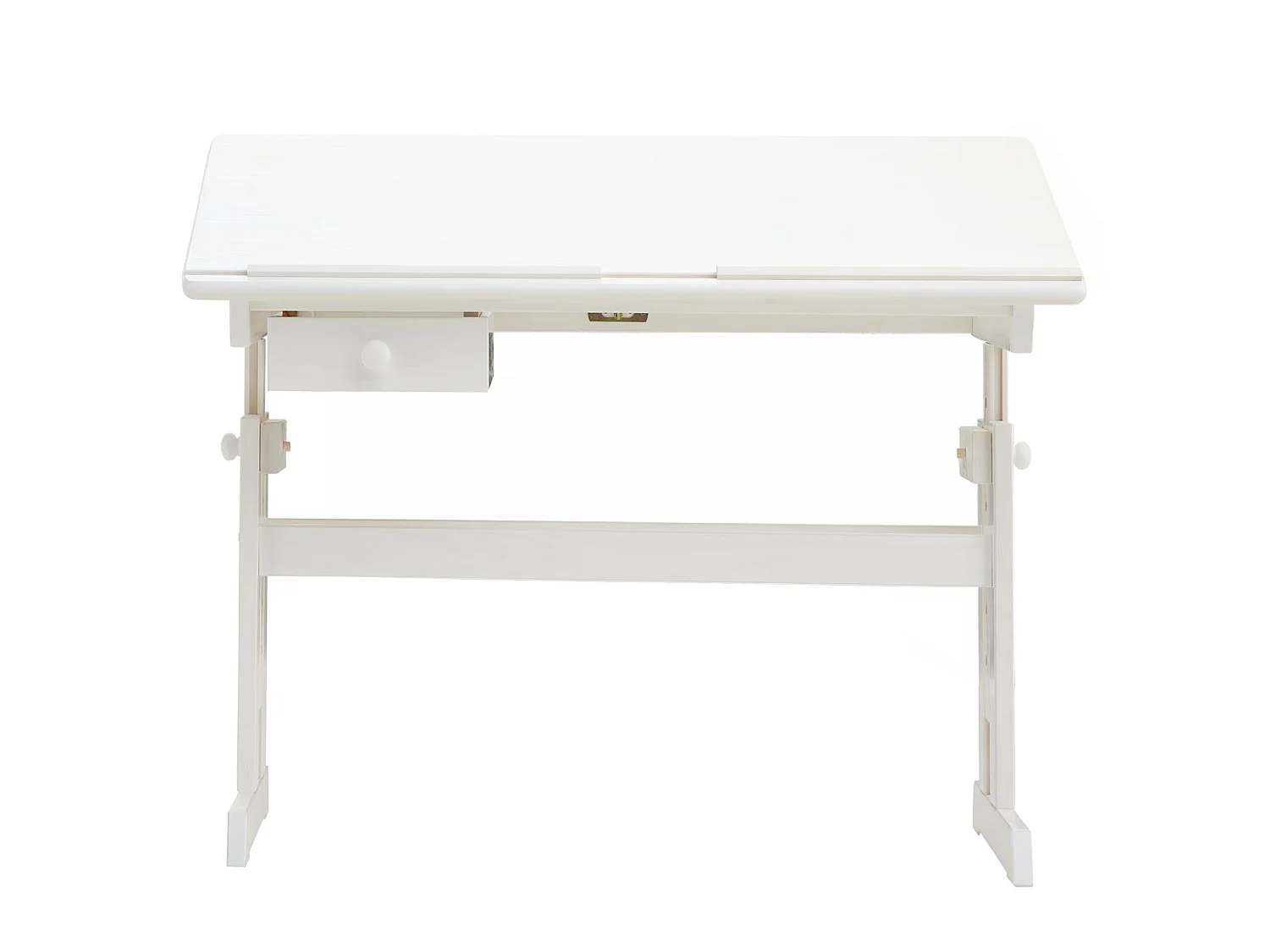 Bureau enfant écolier junior FLEXI table à dessin réglable en hauteur et pupitre inclinable avec 1 tiroir en pin massif lasuré blanc