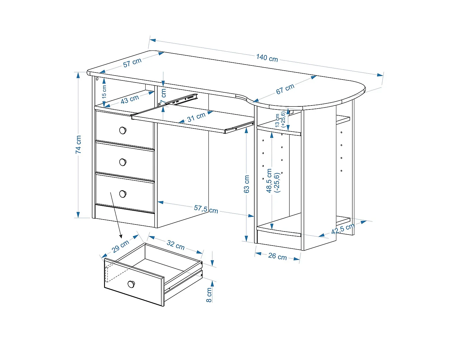 Bureau multi rangements BOB en pin massif vernis naturel