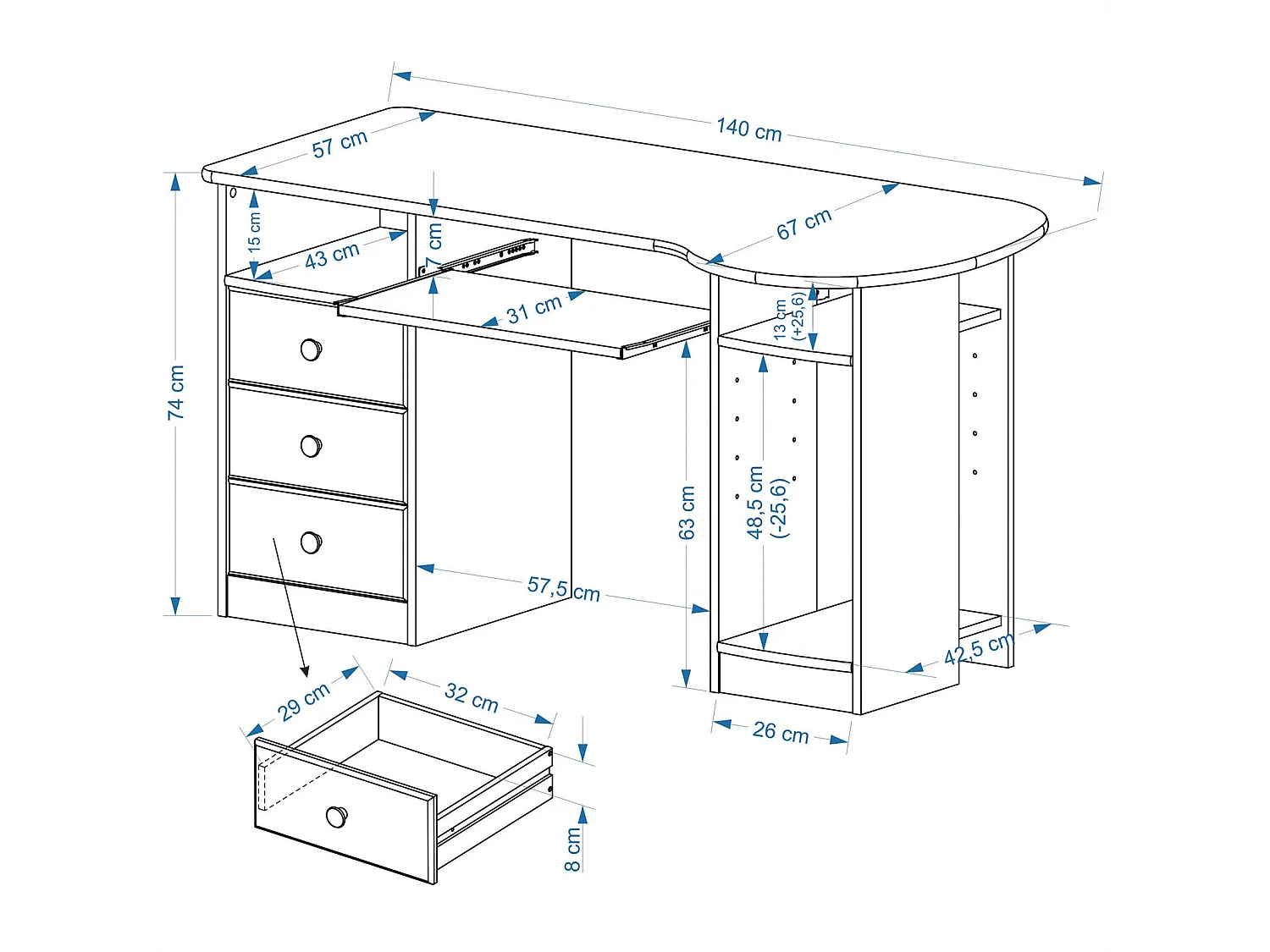 Bureau multi rangements BOB en pin massif vernis naturel