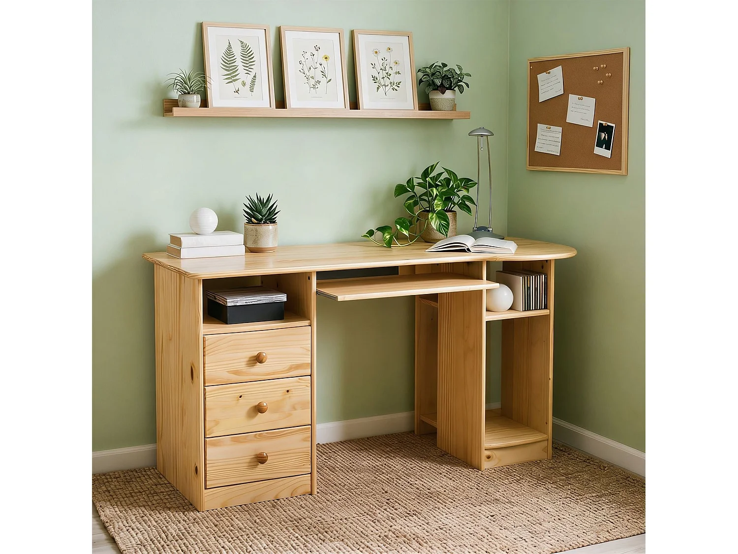Bureau multi rangements BOB en pin massif vernis naturel