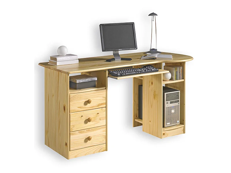 Bureau multi rangements BOB en pin massif vernis naturel