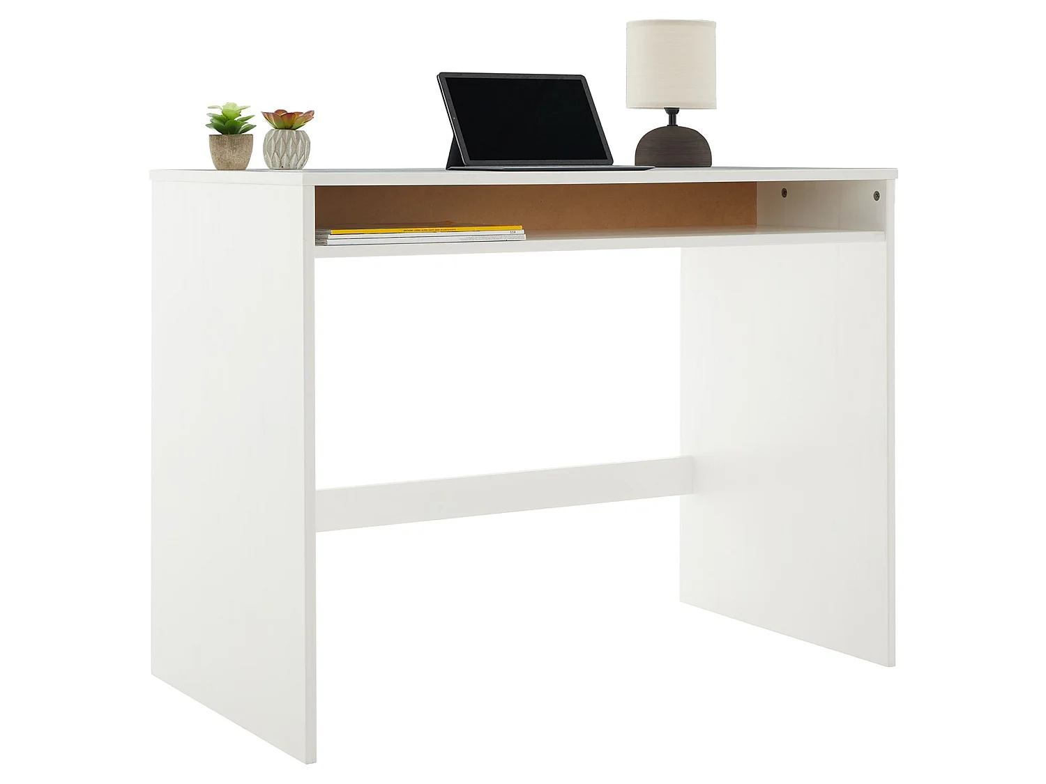 Bureau ALICE table de travail avec 1 niche de rangement sous le plateau, en pin massif lasuré blanc
