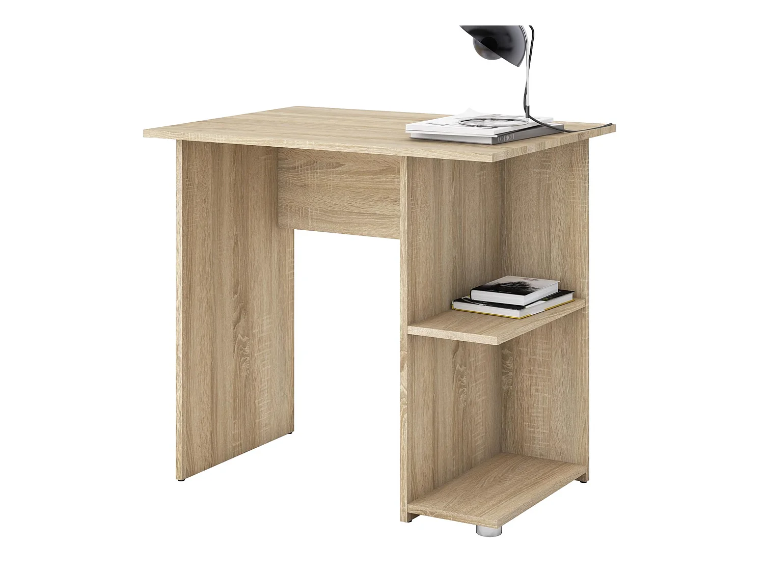 Bureau pour enfant ou adulte NOVA, bureau informatique table d'ordinateur rangement ouvert 2 tablettes, en mélaminé chêne sonoma