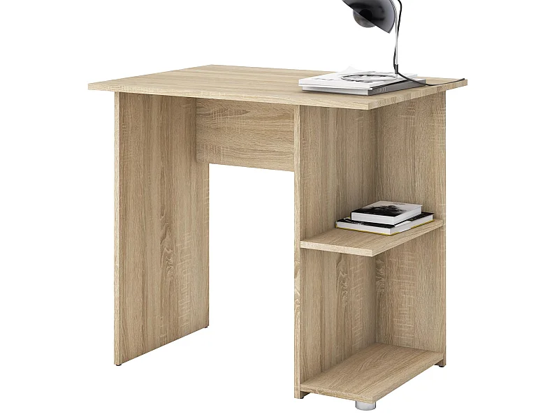 Bureau pour enfant ou adulte NOVA, bureau informatique table d'ordinateur rangement ouvert 2 tablettes, en mélaminé chêne sonoma