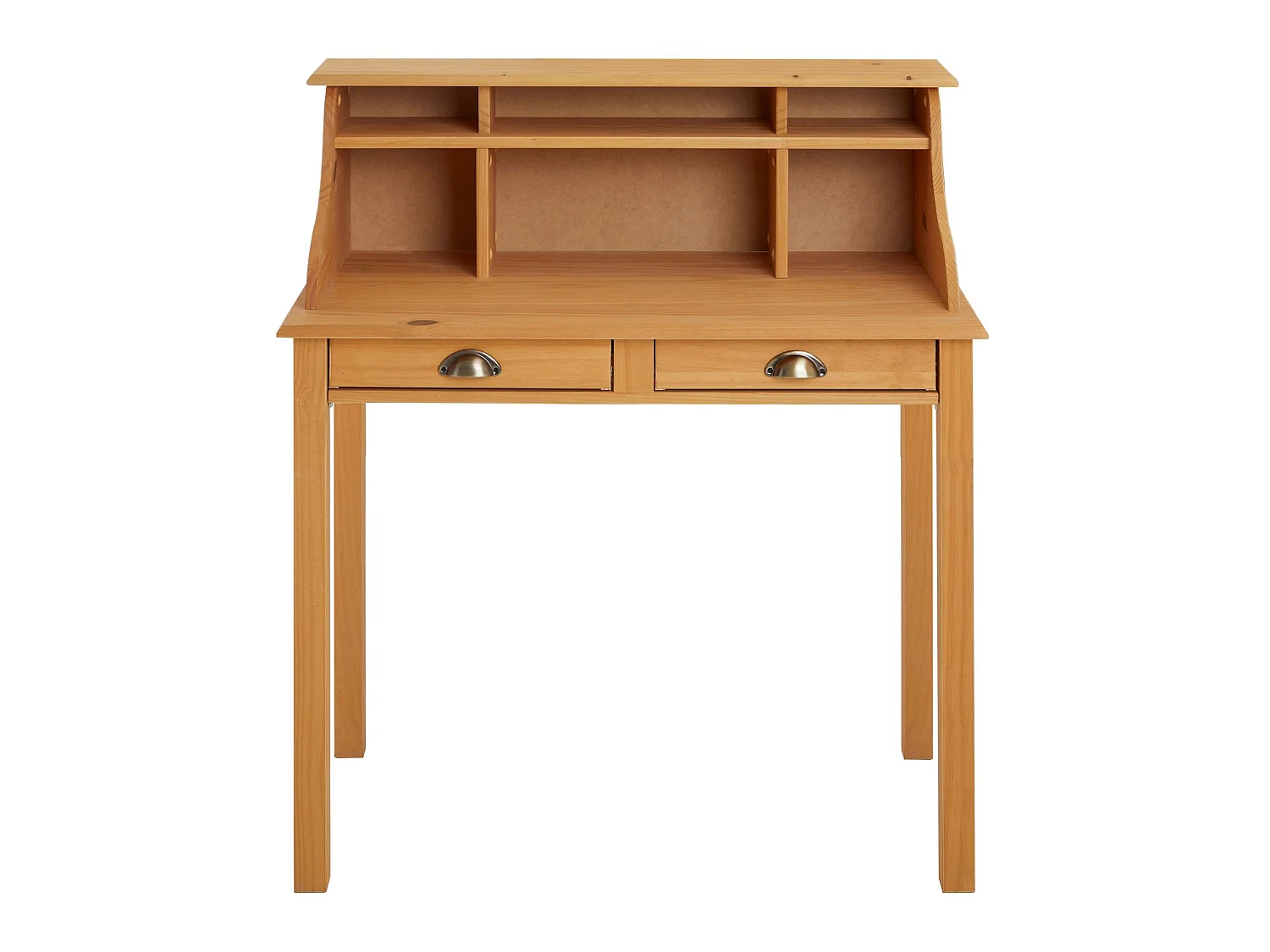 Bureau secrétaire MARLENE avec rangement sur plusieurs étagères et 2 tiroirs, en pin massif finition cirée