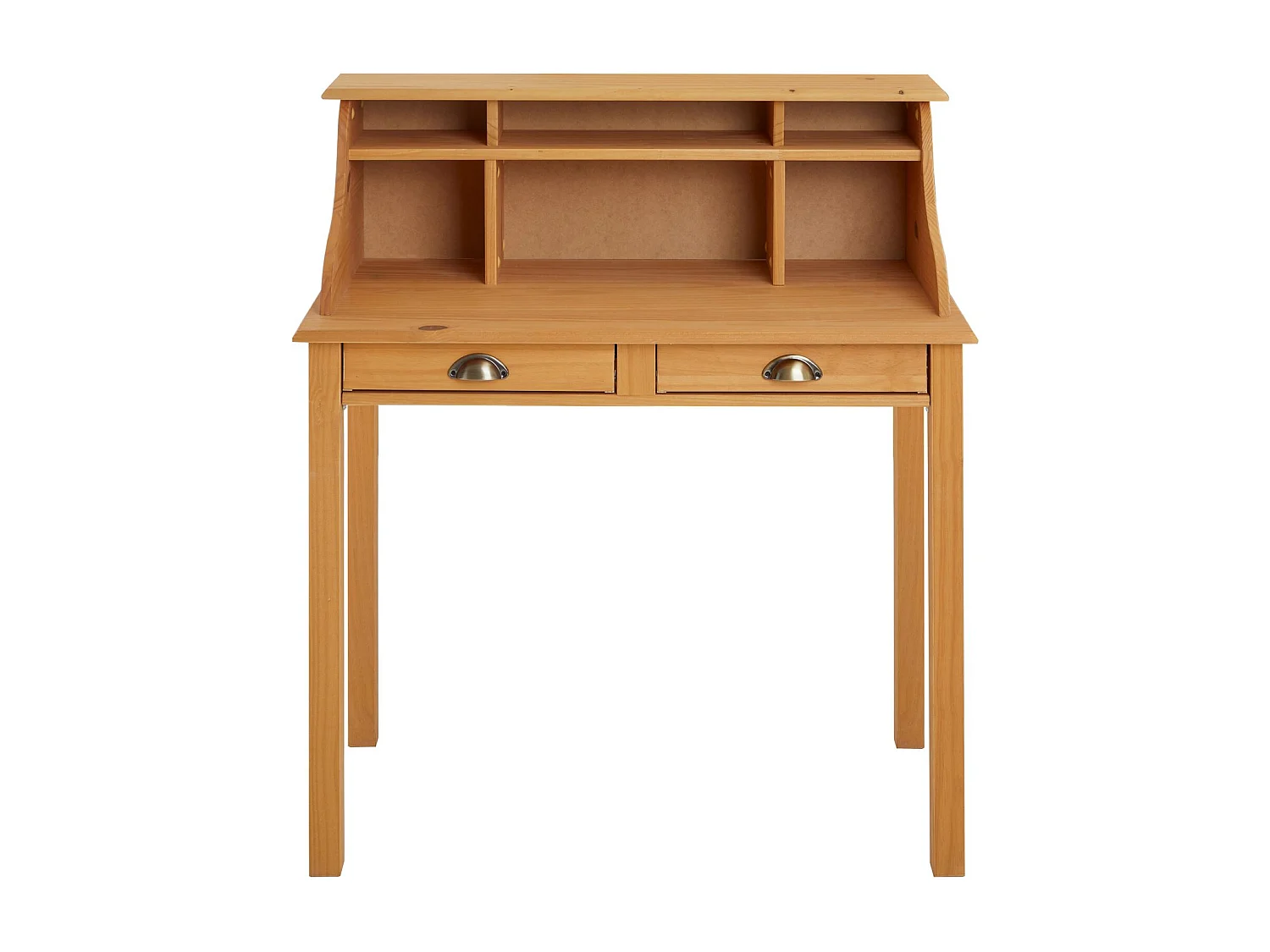 Bureau secrétaire MARLENE avec rangement sur plusieurs étagères et 2 tiroirs, en pin massif finition cirée