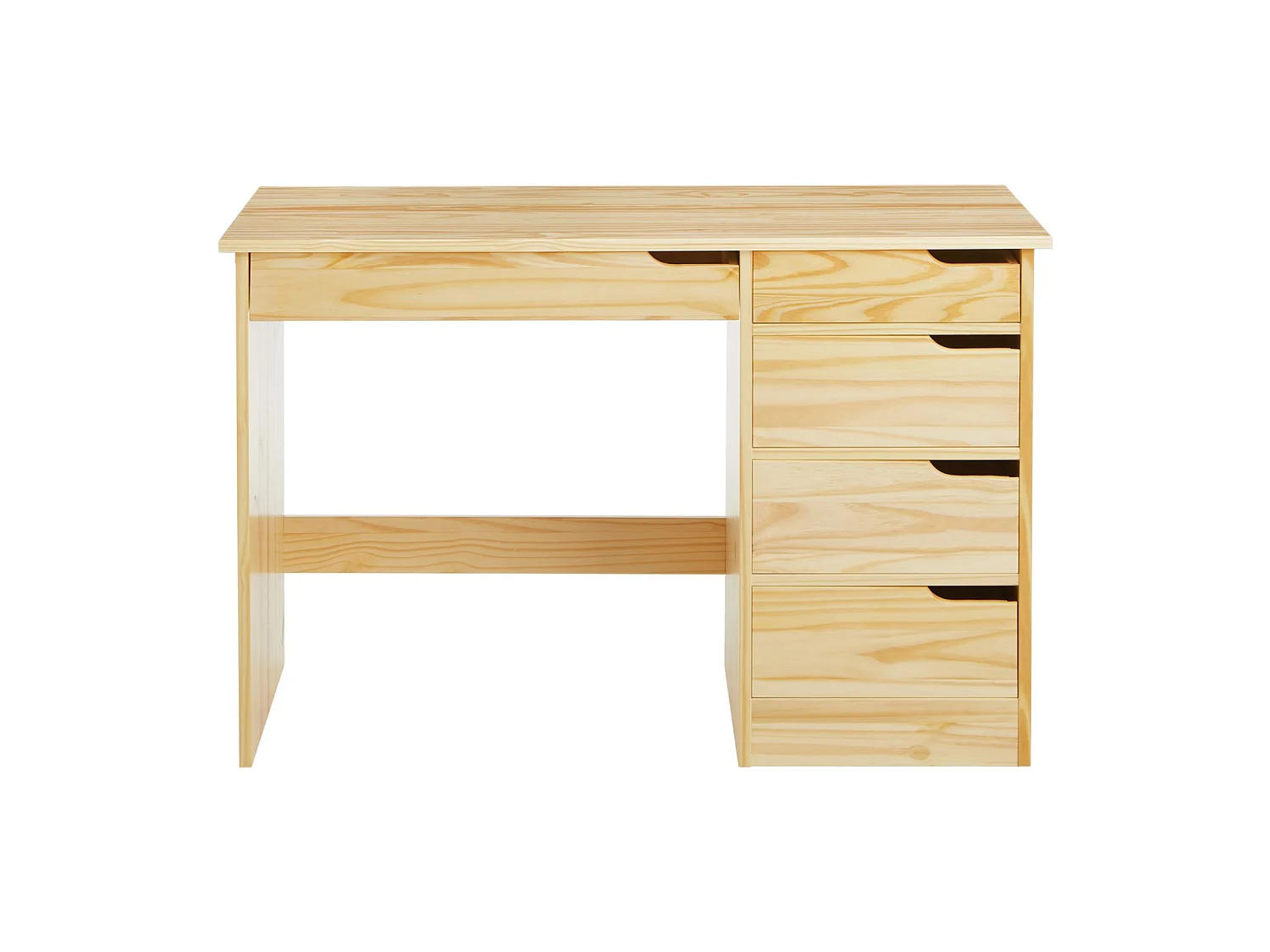 Bureau HUGO avec rangement 5 tiroirs style scandinave en pin massif à la finition naturelle