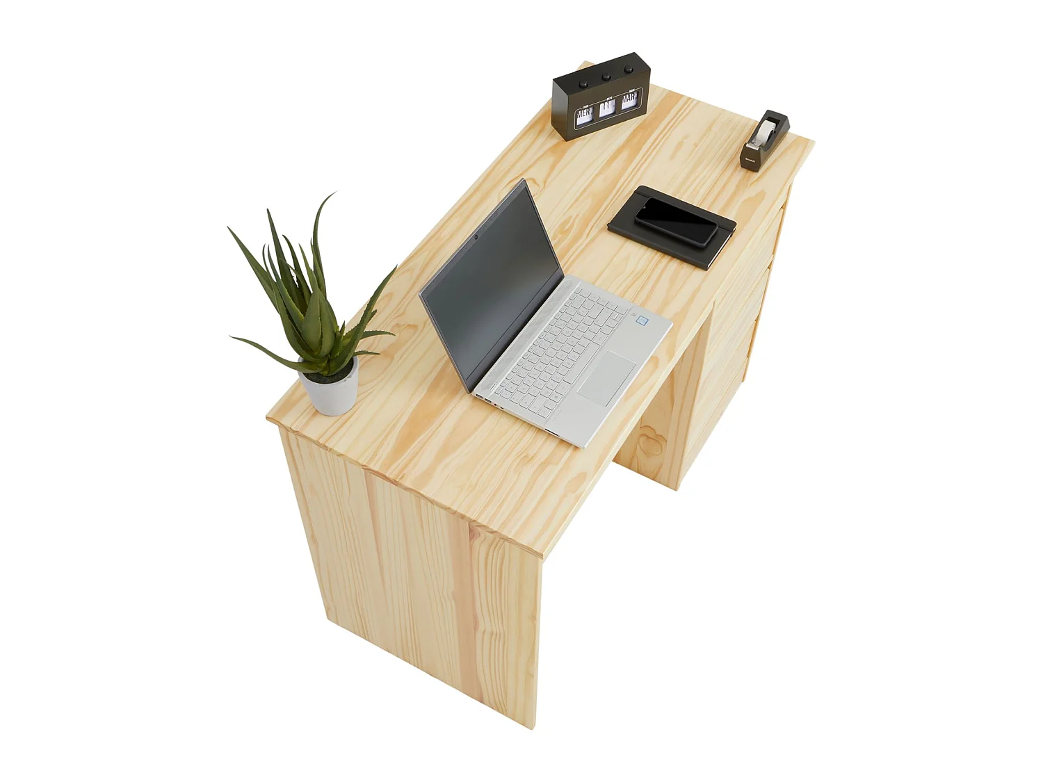 Bureau HUGO avec rangement 5 tiroirs style scandinave en pin massif à la finition naturelle