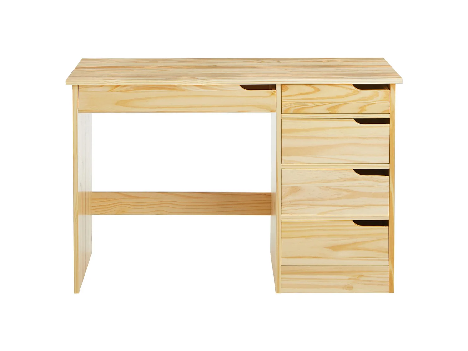 Bureau HUGO avec rangement 5 tiroirs style scandinave en pin massif à la finition naturelle