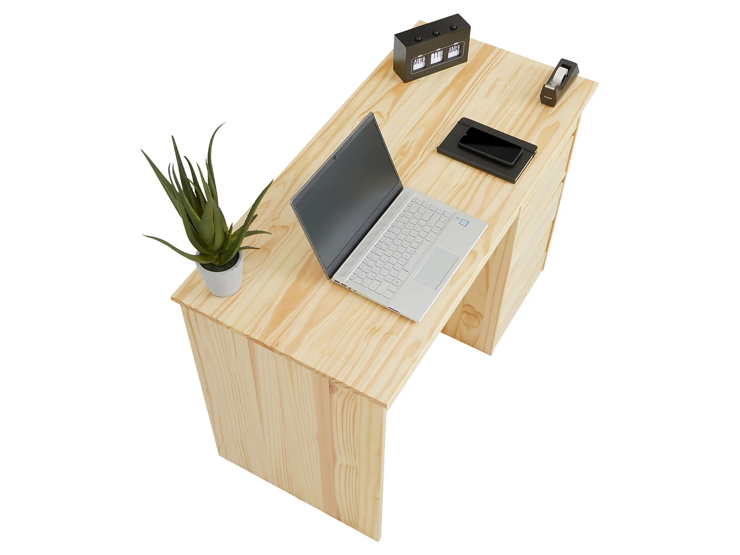 Bureau HUGO avec rangement 5 tiroirs style scandinave en pin massif à la finition naturelle